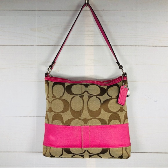 Coach Handbags - Coach Signature Fabric Shoulder w/Fuchsia Trim